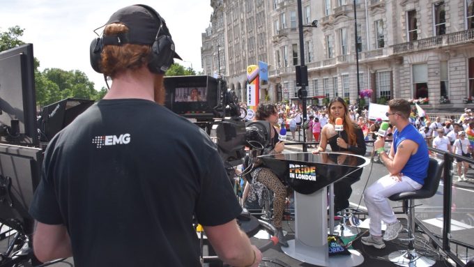Image 1 – EMG Gravity Media Crew capturing Pride in London 2024 Image 1 - EMG Gravity Media Crew capturing Pride in London 2024
